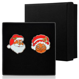 Yinkin 2 Pcs Christmas Black Santa Face Brooch Pins African American Black Santa Claus Enamel Lapel Pin Holiday Xmas Santa Claus Couple Lapel Pin with Gift Box for Women Men Ornament