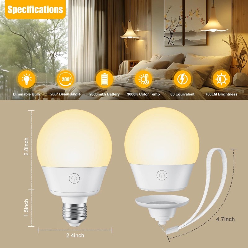 Brightown Rechargeable LED Light Bulb E26 3 Colors with Magnetic