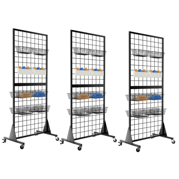 QKOSMTL 3-Pack Gridwall Panel Display Stand, 2'x5.5' Heavy Duty Floor