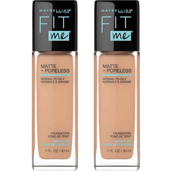 Maybelline Fit Me Matte + Poreless Liquid Foundation Makeup, Sun Beige, 2 COUNT Oil-Free Foundation