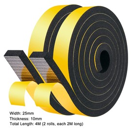 fowong 25mm(W) x 10mm(T) x 4M(L) Closed Cell Foam Tape Thick Door Sound Insulation Tape Window Door Air Conditioner Weather Stripping SoundProof