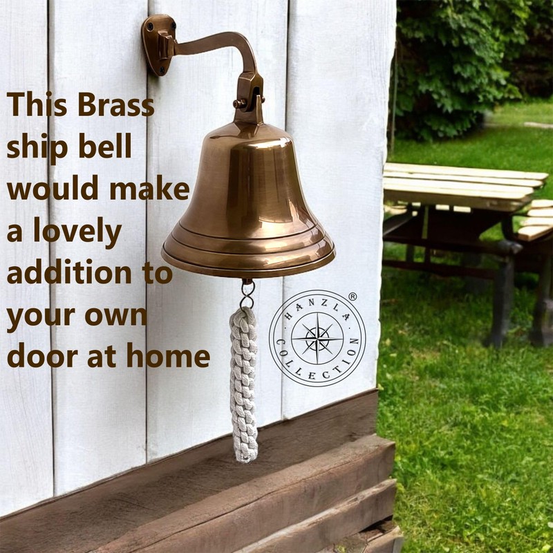Hanzla Collection 7" Height Antique Brass Bell Wall Mount Marine