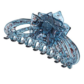 4.3 Inches Large Crystal Plastic Hair Claw Flower Pattern Chic Styling Large Hair Claw Clamps Jaw Clip for Women and Girls Hair Barrettes for Medium or Long Hair (Blue)