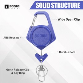 Booms Fishing Zinger Retractor 3pack: Fly Fishing Retractor with 27.5" Retractable Lanyard - 4oz Retractable Keychain for Key Nippers Scissors Forceps, Portable Fly Tying Equipment, XW80 Blue