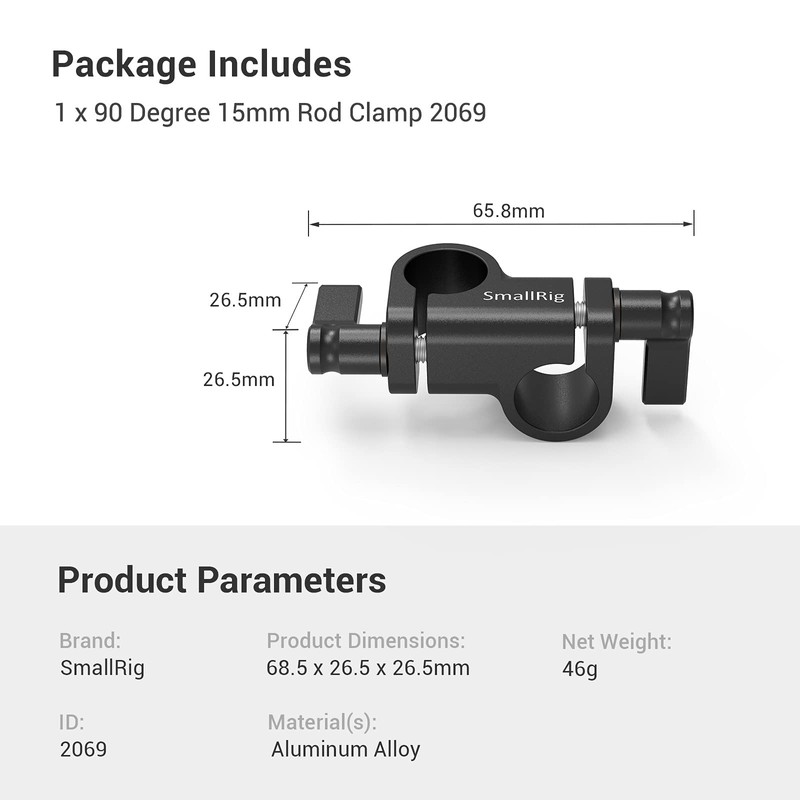 SMALLRIG 90 Grad 15mm Rod Clamp für Videokamera DSLR Rig