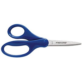 Fiskars 7" Safety School Scissors with Stainless Steel Pointed Tip Blades for Children, Kids, Students (Dark Blue)