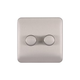 Schneider Electric Lisse Screwless Deco - Double Universal 2 Way Dimmer Light Switch, 250W/VA, GGBL6022CSSS, Stainless Steel