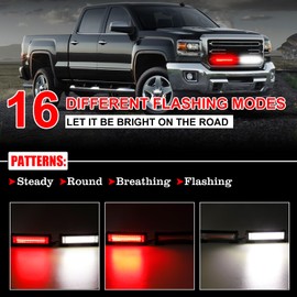 Afurkuot Red & White COB Strobe Lights with Switch, 16 Flash Mode 2-in-1 COB Strobe Light Bars, 24V/12V COB Strobe Lights Car Emergency Light Bar for Trucks Vehicles ATV Pickup