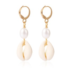 Shell Earrings, Golden Shell Earrings, Pearl Huggie Earrings Made of Alloy, Pearl Earrings, Beach Jewellery for Women, for Summer, Daily Life, Jewellery, Gift, Zinc