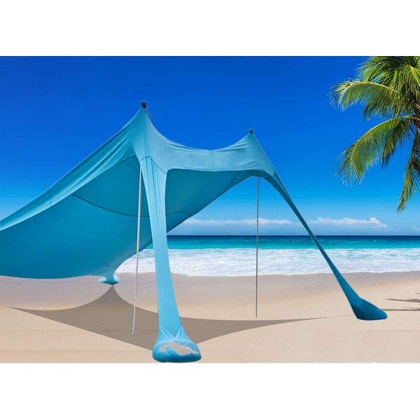BOTINDO Family Beach Tent Canopy Sun Shade, Pop Up Grande Beach Tent Sun Shelter Stability 4 Poles with Portable Carry Bag Outdoor Shade for Beach Fishing Backyard Camping Picnics