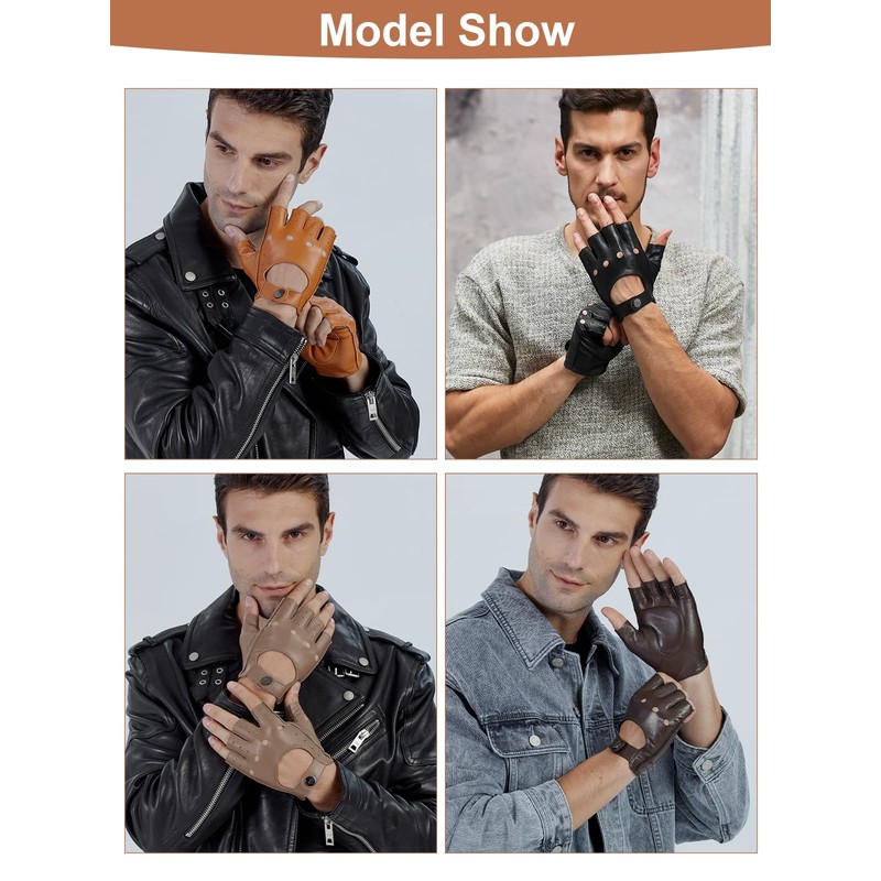 GSG Half-Finger Driving Gloves, Fingerless Leather Gloves for Men, Motorcycle