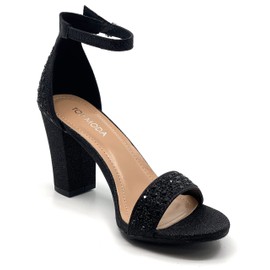 Over the Toe Strap Ankle Wrap Strap Heel Open Toe Medium Heel, Hannah-3 Black G 7