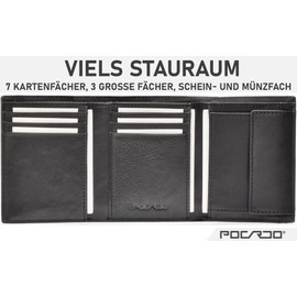 POCARDO Chic Men's Wallet Made of Premium Genuine Leather, 4 Colour Variations, RFID Protection, with/without Coin Compartment, 10.3 x 8.8 cm, black, purse