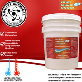 Quality Chemical Heavy Duty Liquid Alkaline Commercial Dishwasher Detergent - Industrial-Grade - Dissolves Food Stains, Grease, Grime and Residue - No Pre-Rinse - Ready-to-Use 5 Gallon Pail (640-oz)