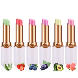 DAGEDA 6 Pcs Jelly Lipstick, Aloe Vera Strawberry Peach Avocado Grape Blueberry Color Changing Lipstick Set, Temperature Change Moisturizer Lip Balm
