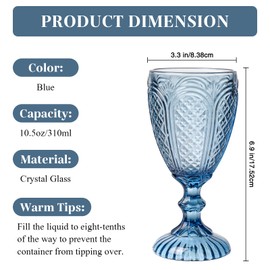 TrophyToast Colored Vintage Wine Glasses Set of 6 – 10.5 Ounces Colored Glass Water Goblets, drinking glasses for Mothers Day, Wedding, Holiday, or Fancy Glassware for everyday