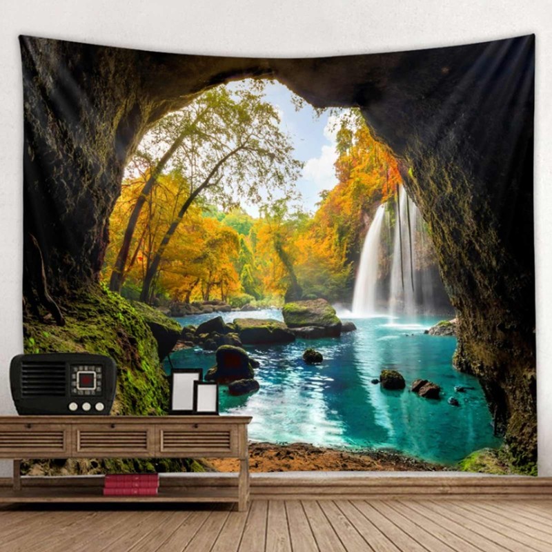 Cave River Landscape Pattern Tapestry Wall Hanging Wall Blanket for