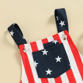 Ayalinggo 4th Fourth of July Baby Girl Boy Outfit American Flag Print Overalls Shorts Pocket Suspender Romper Clothes (Stars and Stripes Pirnt, 2-3 Years)