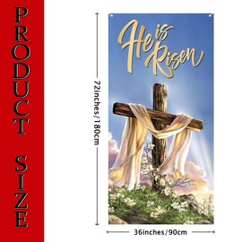 Easter Door Cover He is Risen Christian Cross Jesus Photo Backdrop He is Risen Easter Decorations and Supplies for Home