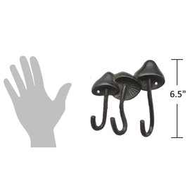 The Bridge Collection Cast Iron Mushroom Wall Hook - Vintage Style Heavy Duty Triple Hook Wall Accessory - Toadstool Hanger - Cottagecore and Woodland Home Accent