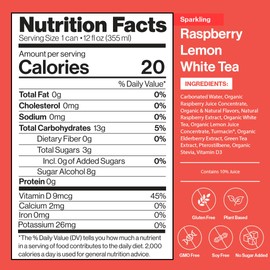 Happy Being Sparkling Nutrient-Rich Raspberry Lemonade White Tea – Infused with Turmeric, Elderberry, Vitamin D3, Caffeine Free, Plant-Based, Low Calorie & Low Sugar Drinks, 12oz (16 Pack)