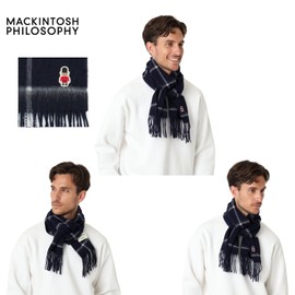 Moonbat Mackintosh Philosophy Scarf, 100% Wool, Buckingham Bear Check 48160 with Brand Packaging, blue (navy blue)