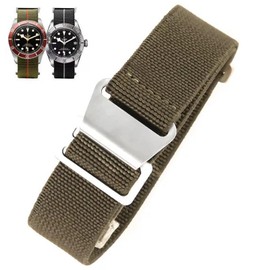 Nizonlaie Elastic Nylon Watch Band French Troops Paratrooper Military Parachute Style 18mm 20mm 22mm Hook-and-Loop Premium Striped Fabric Nylon Replacement Watch Strap for Men Women