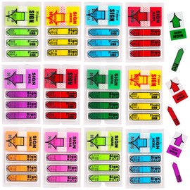 Framendino, 12 Pack Sign Here Tab Stickers 1200pcs Arrow Labels Sticker Adhesive Post It Flags Tag Signature Decal for Office Notebook 8 Colors