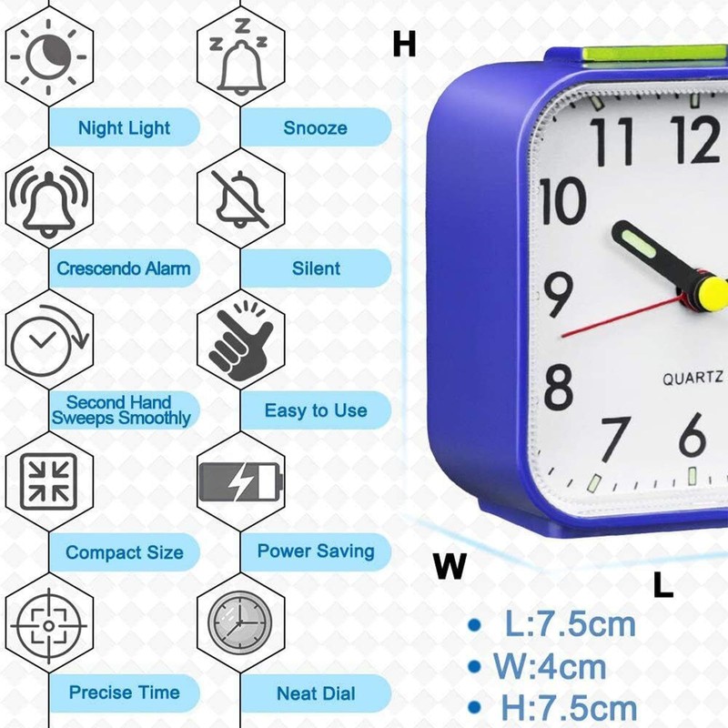 Night Light Small Alarm Clock,Small Portable Bedside Alarm Clock with