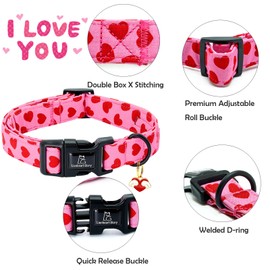 Lionheart glory Valentine's Dog Collar-Red Hearts Cute Spring Dog Collar for X-Small Dogs Female Male Adjustable Heavy-Duty Puppy Collar Holiday Pet Gift