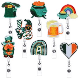 Bouiexye 8 Pack St.Patrick's Day Felt Retractable Badge Reels Nurse Badge Reel Accessories for Work Nurses Doctors ID Badges Name Cards Health Hospital Office Worker Gifts(Modern Style)