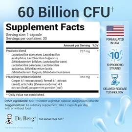 Dr. Berg's Probiotic Capsules with 60 Billion Probiotics - Probiotics for Digestive Health with 10 Prebiotics and Probiotics Strains - Probiotic Nutri