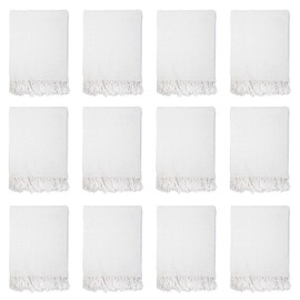 Arkwright Common Ground Bulk Blankets - Pack of 12 - Reversible 100% Cotton All Season Lightweight Couch Bed Throws for Wedding Guests, Travel, and Outdoor Events, 50 x 70 in, White