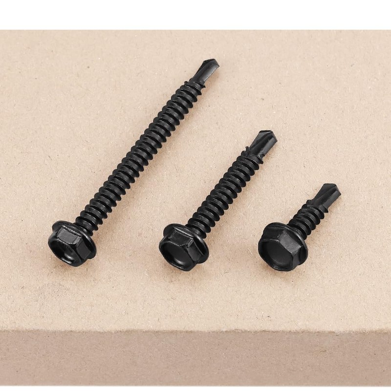 #10 x 3/4" (100 pcs) Black Hex Washer Head Self