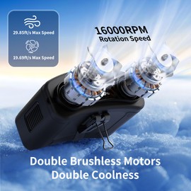 Socool 20000mAh Portable Waist Fan Clip on Wearable Belt Personal Fan Rechargeable, 40H Cooling Battery Operated with 10 Speeds & Dual Air Outlets, Neck Fans Hanging for Outdoor Jobsite (Black)