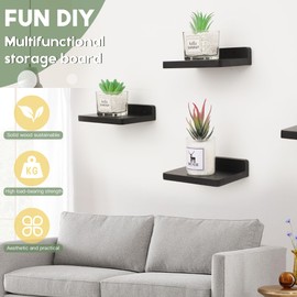 NIUBEST Small Floating Shelf, 5x6 Inch Display Ledges for Wall,Mini Shelves,Rustic Wood Shelf for Bedroom Living Room Bathroom Kitchen (3, Black)