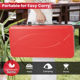 HAPPYGRILL 2-Burner Propane Camping Stove, Portable Gas Grill Cooker with Removable Leg Stand, Roast Grill, Dual Control Knobs, Wind Guards, Outdoor Grill Stove for Camping BBQ Picnic, Red