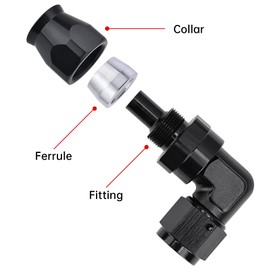 EVIL ENERGY 8AN PTFE Hose End Fitting 90 Degree Black Tight Radius Aluminum for Teflon Hose Only