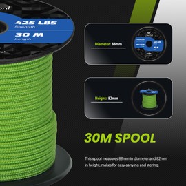Abma Cord Paracord 3mm 30m 100% Nylon Rope Type II 3 Strands Parachute Cord - Max. 192kg (425lbs) - Neon Green