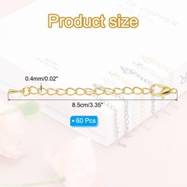 PATIKIL 3.5 Inch Necklace Extenders, 60 Pcs Lobster Clasp Bracelet Extender Lobster Necklace Extenders for DIY Jewelry Findings Necklace Making Crafting Anklets, Gold Tone