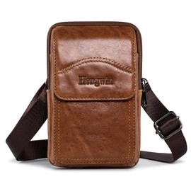 Hengwin Leather Zip Bag Retro Shoulder Bag Phone Belt Bag Phone Holster Casual Crossbody Bag Waist Bag, brown, Retro