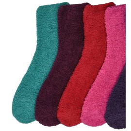 Mamia 6 Pairs Women's Cozy Slipper Socks Fuzzy Sock Multi Color (Solid Colors)