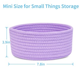 ABenkle Small Woven Basket, Empty Tiny Shallow Storage Basket, Mini Cotton Rope Baskets, Round Decorative Hamper, Basket Storage Bins for Toys, Spa, Socks, Nursery, Living Room