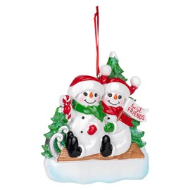 "Best Friends" Snowman on Sled Ornament For Personalization