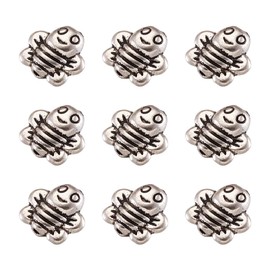 Fashewelry 50Pcs Antique Silver Bee Spacer Beads 9x9mm Tibetan Small Flying Animal Insect Charm Beads for Jewelry Making Hole: 1mm