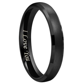 CROWNAL 4mm 6mm 8mm Black Tungsten Couple Wedding Bands Rings Men Women Dome Brushed Finish Beveled Edges Engraved I Love You Size 3.5 To 17 (4mm,10)
