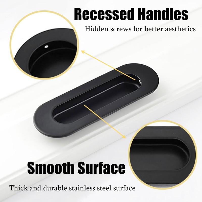 Deyixinup 2 PCS Side Hole Flush Pull Black Oval Embedded
