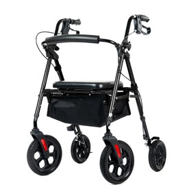 ELENKER All-Terrain Rollator Walker with 10” Wheels, Sponge Padded Seat and Backrest, Fully Adjustment Frame for Seniors, Black