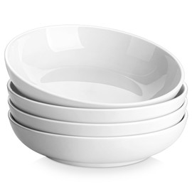 MALACASA 8.85" Large Pasta Bowls, 42 OZ White Salad Bowls Soup Bowls, Porcelain Serving Bowls Set of 4, Large Kitchen Bowl Plates Pasta Plates, Microwave & Dishwasher Safe, Series REGULAR