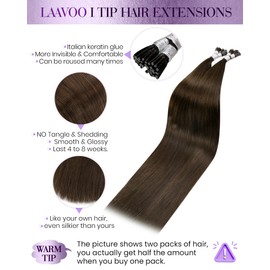 LaaVoo I Tip Hair Extensions Human Hair Brown I Tip Human Hair Extension Reamy 60s Medium Brown I Tips Hair Extensions Real Human Hair Cold Fusion 16 inch 50g